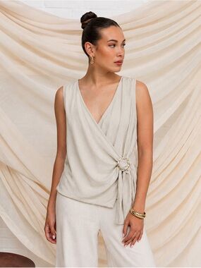 Crossover Wrap Top With Gold Ring